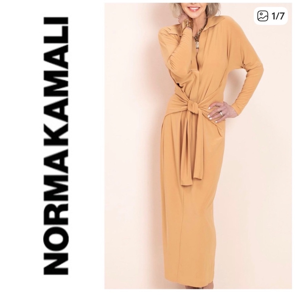 Norma Kamali Camel Tie Front Maxi Dress
